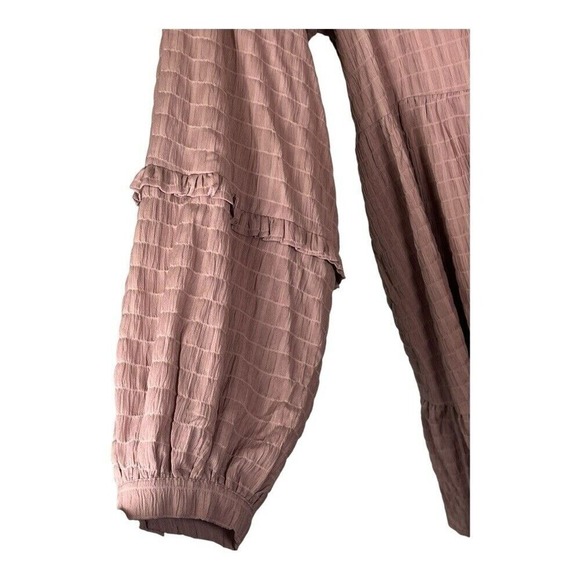 Listicle Tiered Mini Dress Womens Large Dusty Rose Textured Grid Balloon Sleeve - Picture 5 of 10